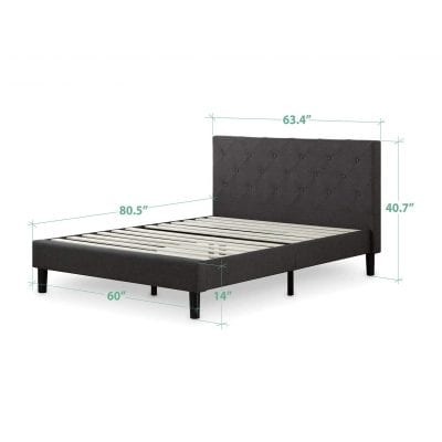 Zinus Shalini Diamond Stitched Queen Upholstered Platform Bed, Easy Assembly