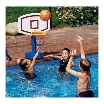 Jamming poolside swimming pool basketball