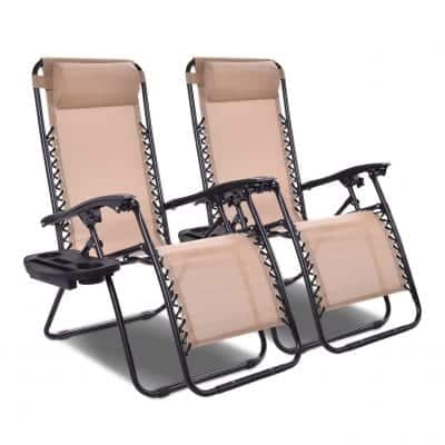 Goplus 2PC Zero-Gravity Folding Recliner with Cup Holder