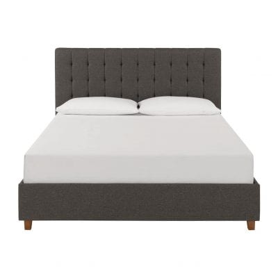 DHP Emily Wooden Slat Support Upholstered Linen Platform Bed, Grey