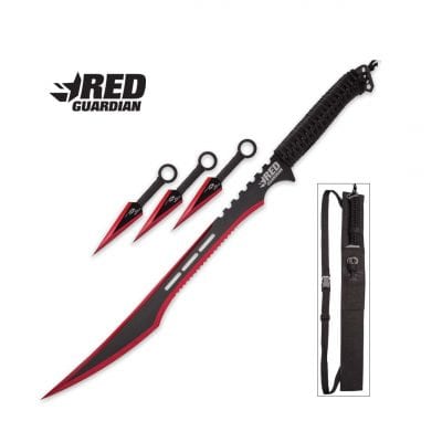 K EXCLUSIVE Red Guardian Ninja Sword and Throwing Knife Set