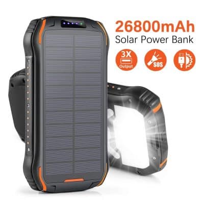 Xiyihoo Solar Charger 18 LEDs 3 Output Ports 26,800mAh Power Bank