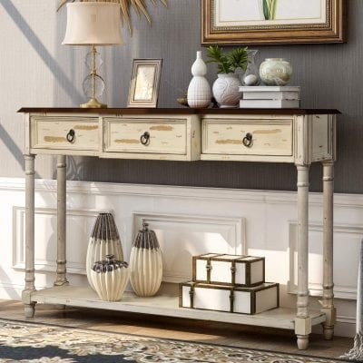 P PURLOVE Console Table 3 Drawers and Long Shelf