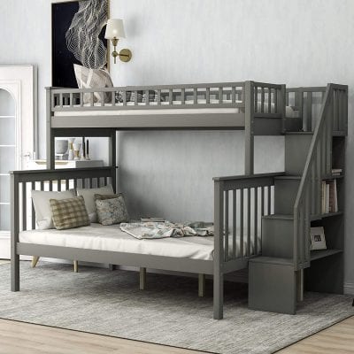MERITLINE Twin Over Full Bunk Bed with Stairs