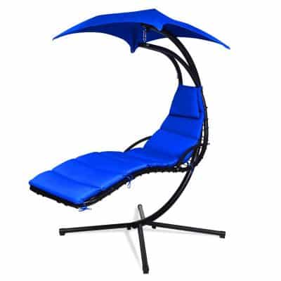 Giantex Hanging Chaise Lounge with Canopy and Built-in Pillow (Navy)
