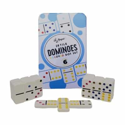 Regal Games Double 6 Colored Dot Dominoes with Reusable Collectors Tin