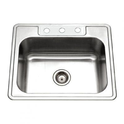 Houzer 2522-8BS3-1 Stainless Steel Glowtone Series 8-Inch Deep Single Bowl Kitchen Sink