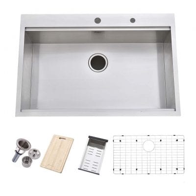 Friho 33 inches x 22 inches Drop-in Single Bowl SUS304 Stainless Steel Kitchen Sink with Dish Grid