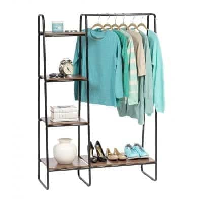 IRIS USA Metal Garment Rack with Wood Shelves