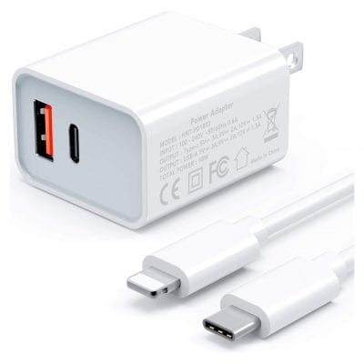 POWLAKEN iPhone 12 Pro Charger USB C 18W QC 3.0 2-In-1 Quick Charger