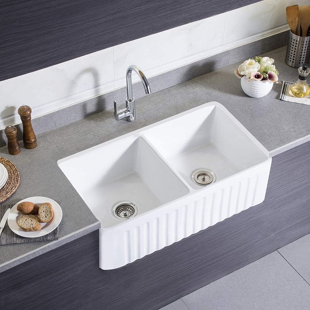 9. DeerValley White Double Basin Front Porcelain Bowl Kitchen Sink 1024x1024 