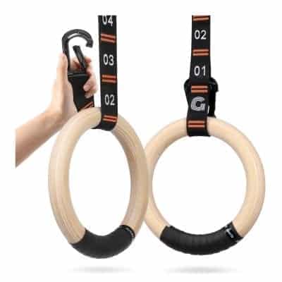 Gonex Wooden Gymnastic Rings with Adjustable Number Straps