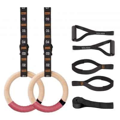Vulken Wooden Gymnastic Rings with Adjustable Straps