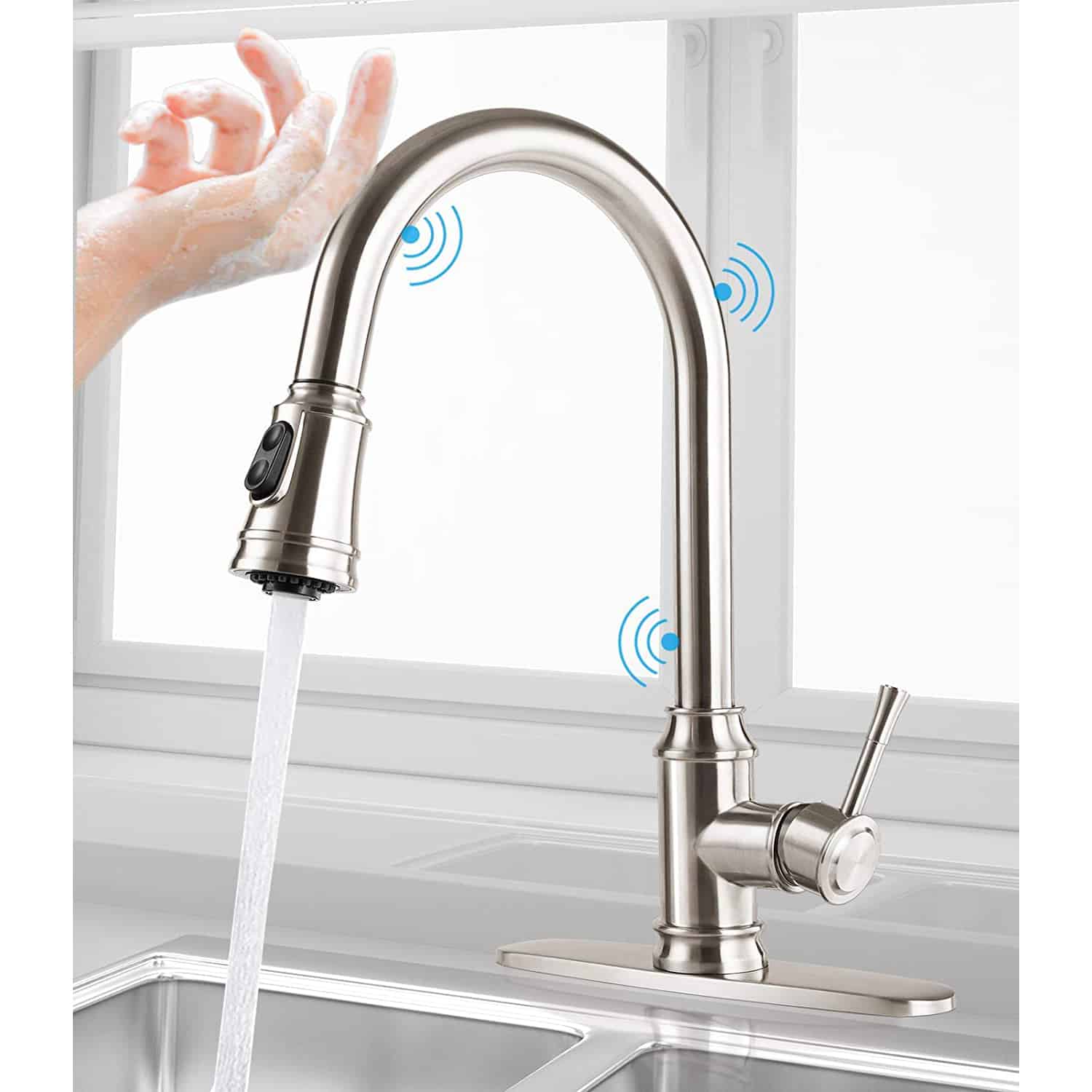 8. CWM Touch Kitchen Faucets With Pull Down Sprayer 2 Water Modes 